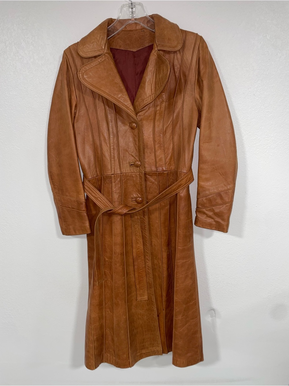 Vintage Women's Tan Leather Trench Coat